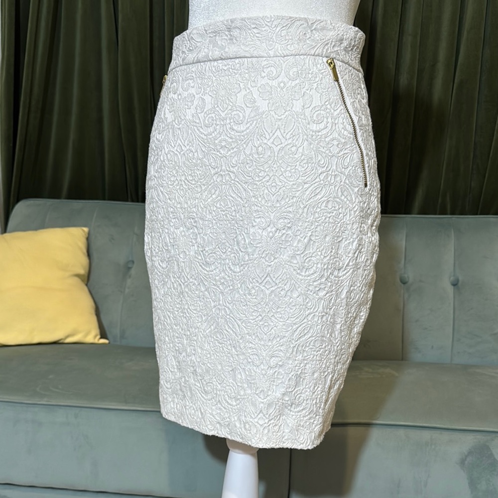 H&M Cream Embellished Pencil Skirt Knee-Length
